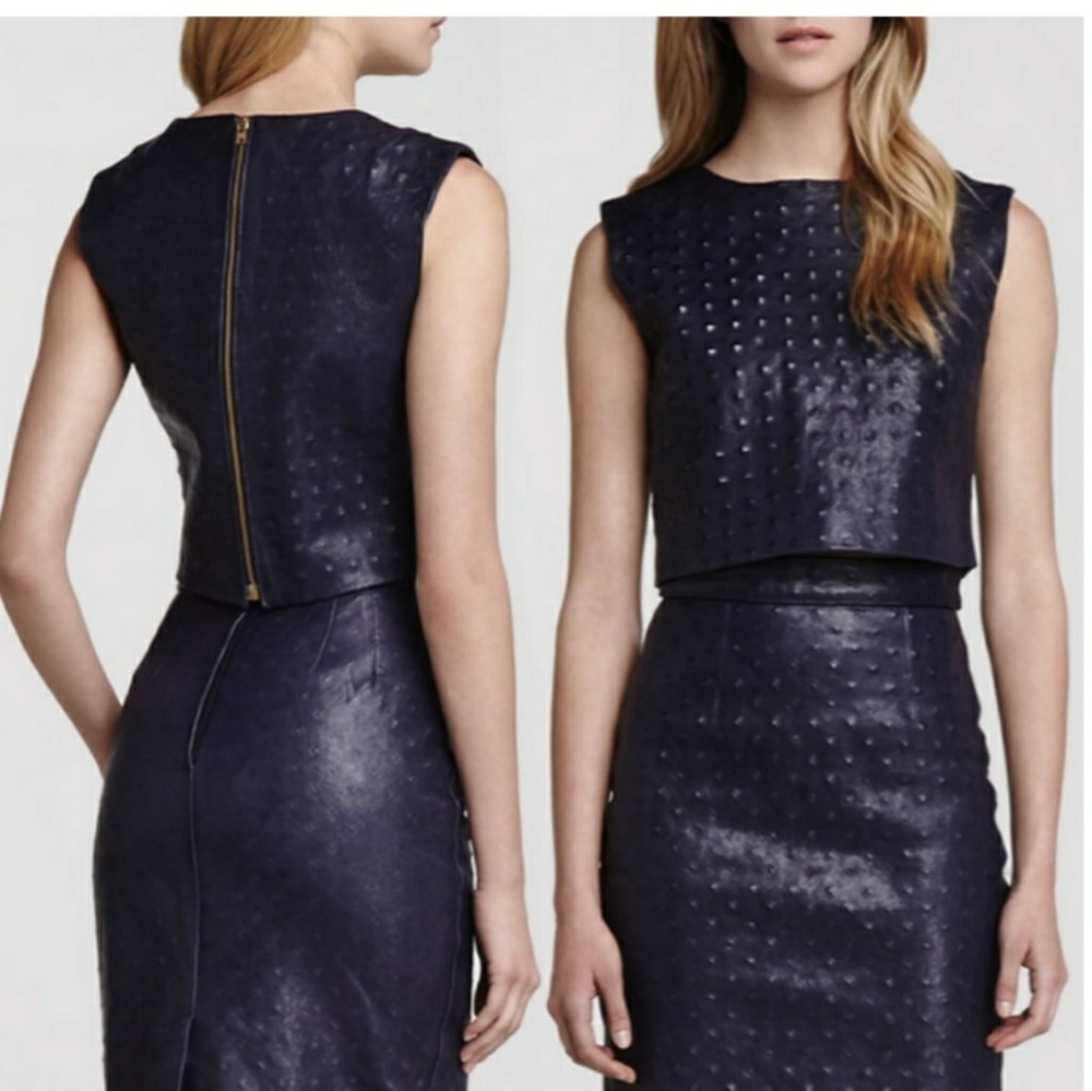 Korovilas L'oeil Embossed Leather Skirt Top Set